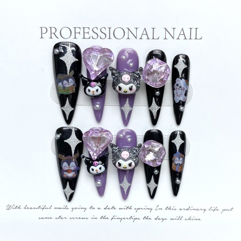 Kuromi Pink Lollipop Handmade Artisan Press On Nails