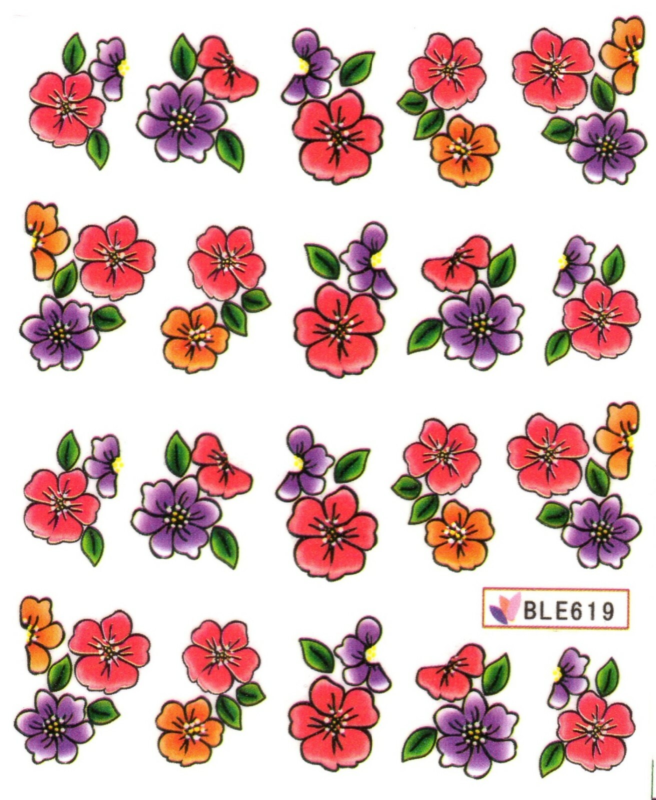 Nail Art Water Transfer Sticker Decal Stickers Pretty Flower Purple Blue BLE619