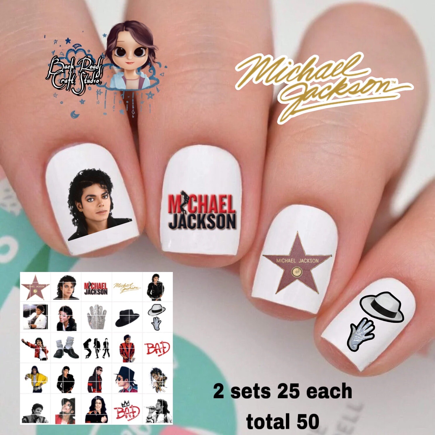 Michael Jackson Band Waterslide Nail Decals Set Of 50 Bonus & Instructions