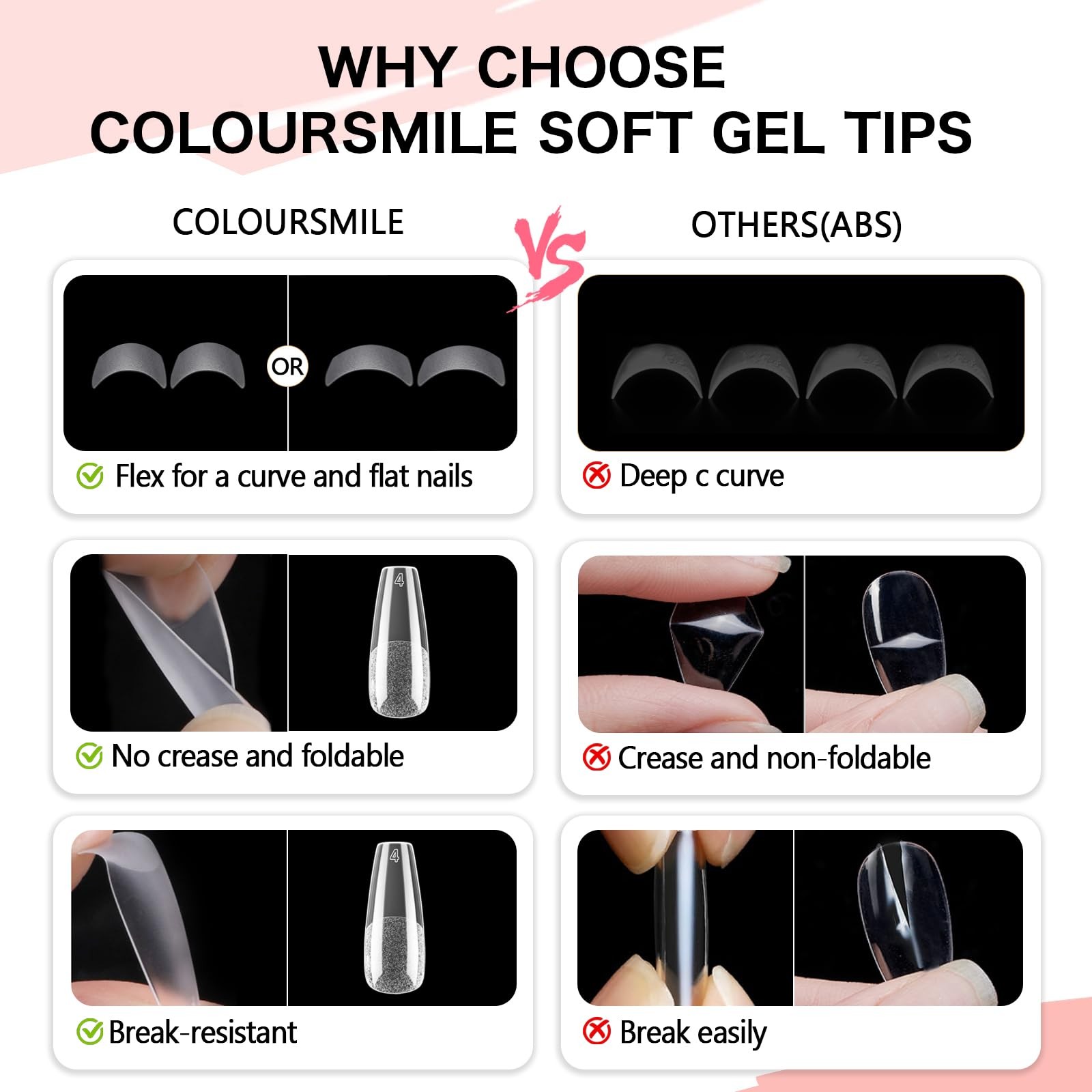 COLOURSMILE Long Coffin Full Cover Nail Tips – 216pcs Pre-Shaped Gelly Press …