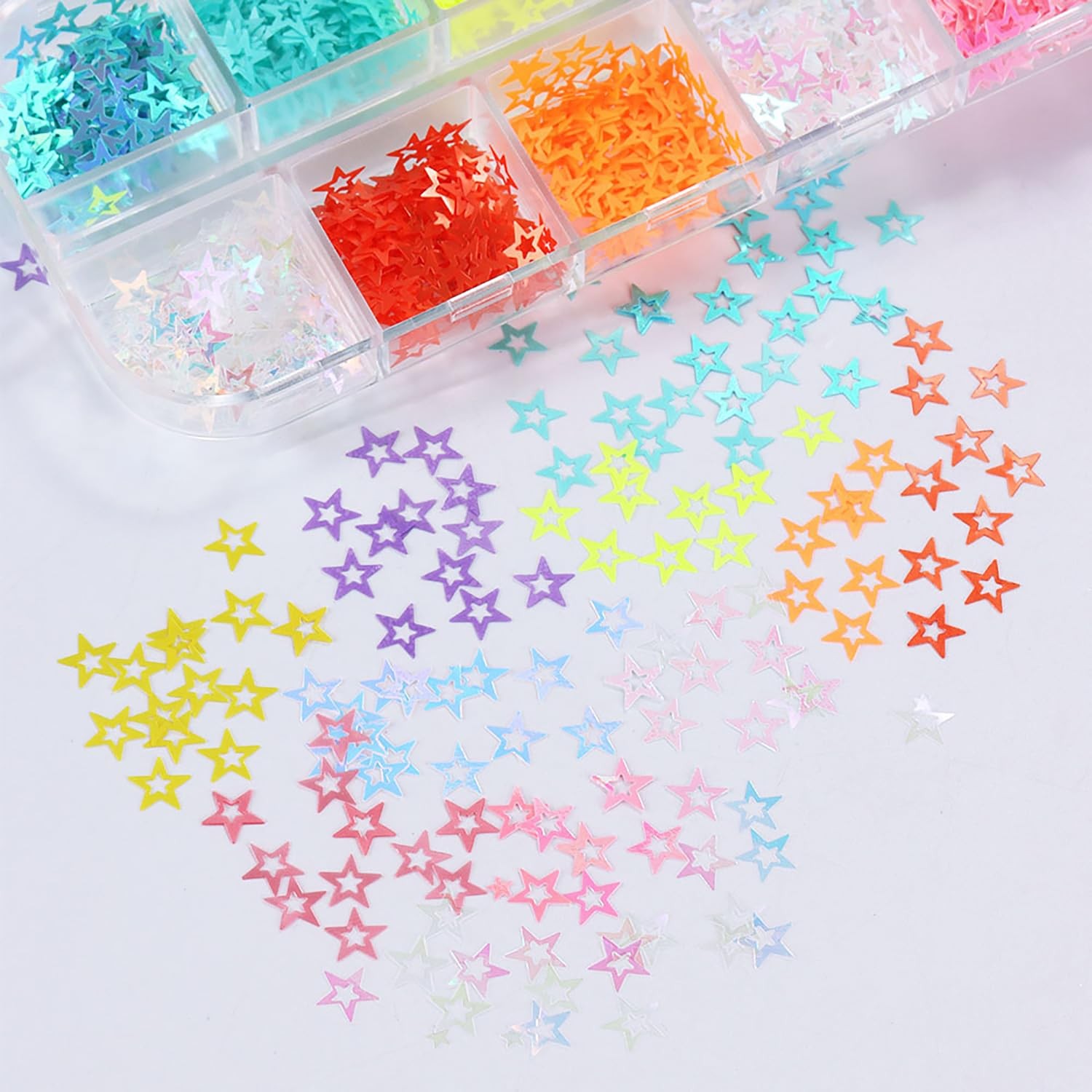 Hollow Stars Nail Art Sequins, 3D Colorful Hollow Five-Pointed Star Nail Glit…