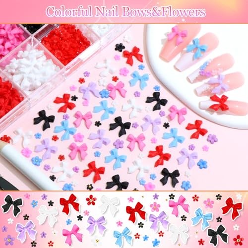 Colorful Bow Nail Charms 6 Colors Mini Flower Nail Art Charm Resin Multicolor