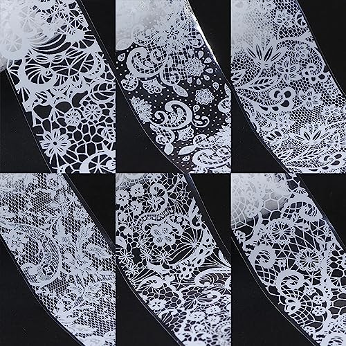 20 Rolls Lace Nail Foil White and Black Nail Transfer Foil Flower Black&white