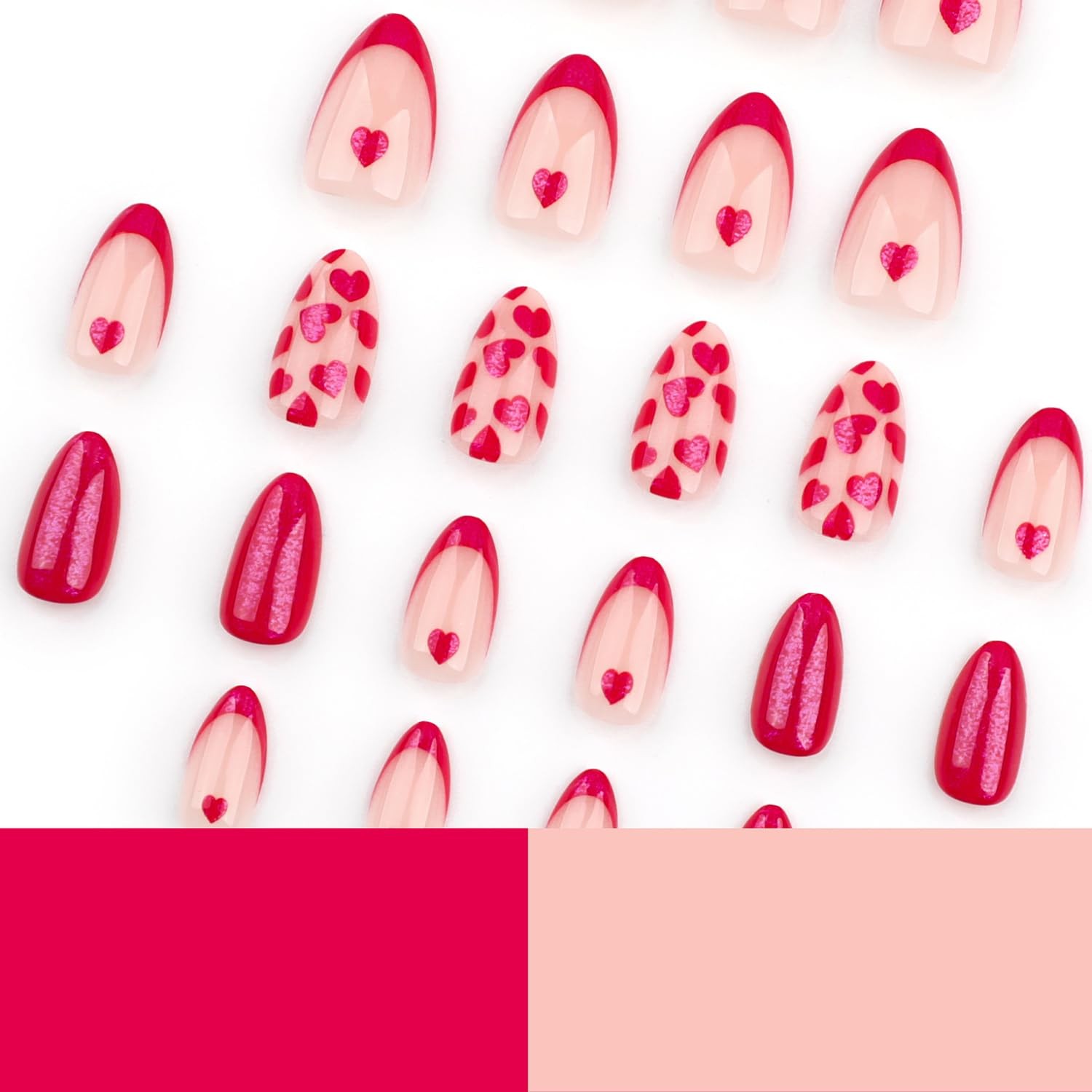 Valentine Fake Nails French Tip Press on Nails Cute Heart Acrylic Nails Mediu…