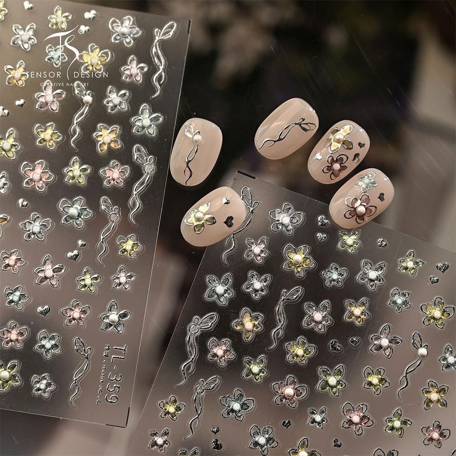 Spring Nail Stickers Silver Rose Gold Nail Decals 5D Embossed Flower Nail Sti…