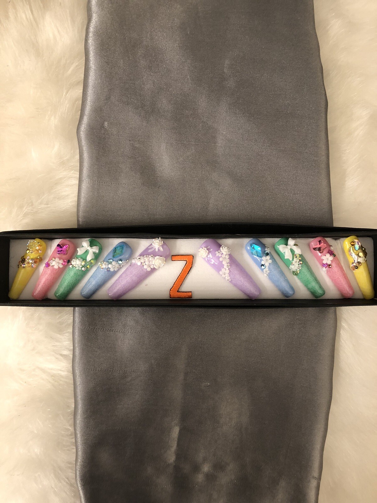 Z NAILZ! Gorgeous Set Of Handcrafted Custom XL Mixed Pastel Ballerina Press Ons