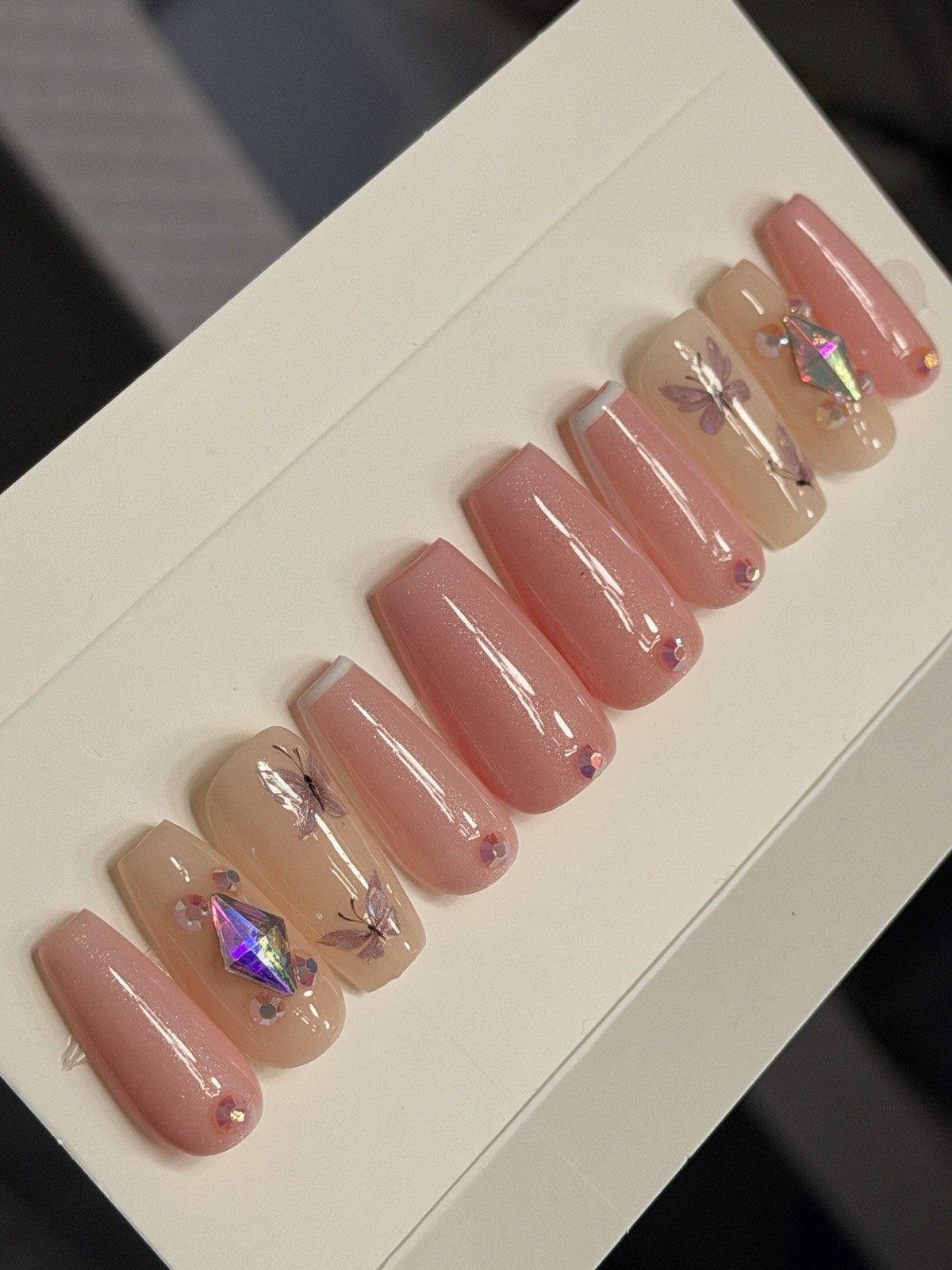 ✨ CUSTOM Press On Nails YELLOW PINK FLOWER BLING Flower 10p SET W Kit