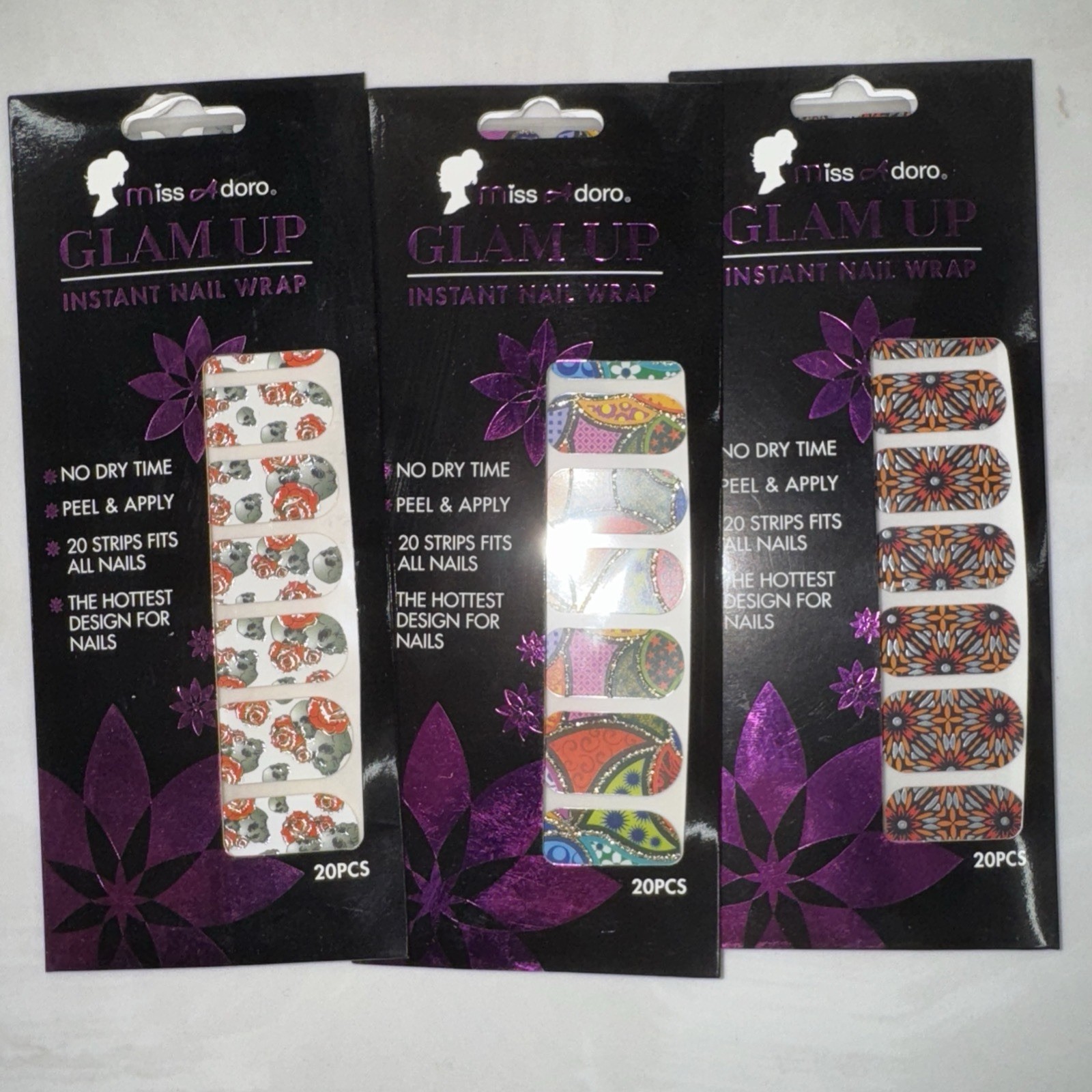 6 Pack – Adoro Glam Up Instant Nail Wrap Stickers 20 on each box #03