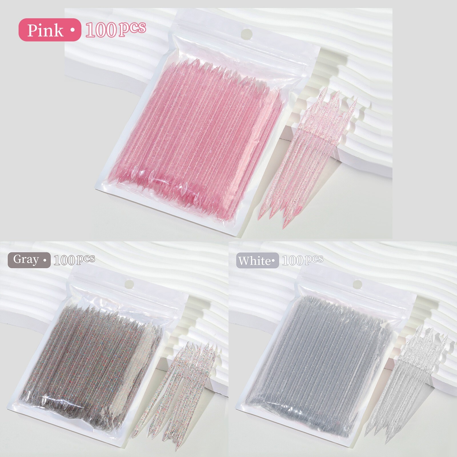 100Pcs Reusable Nail Crystal Orange Stick Double Sided Nail Art Care Pusher