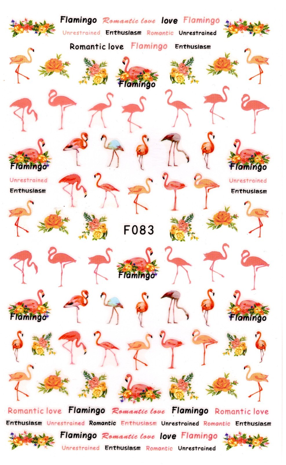 Nail Art 3D Decal Stickers pink flamingo roses romantic love F083