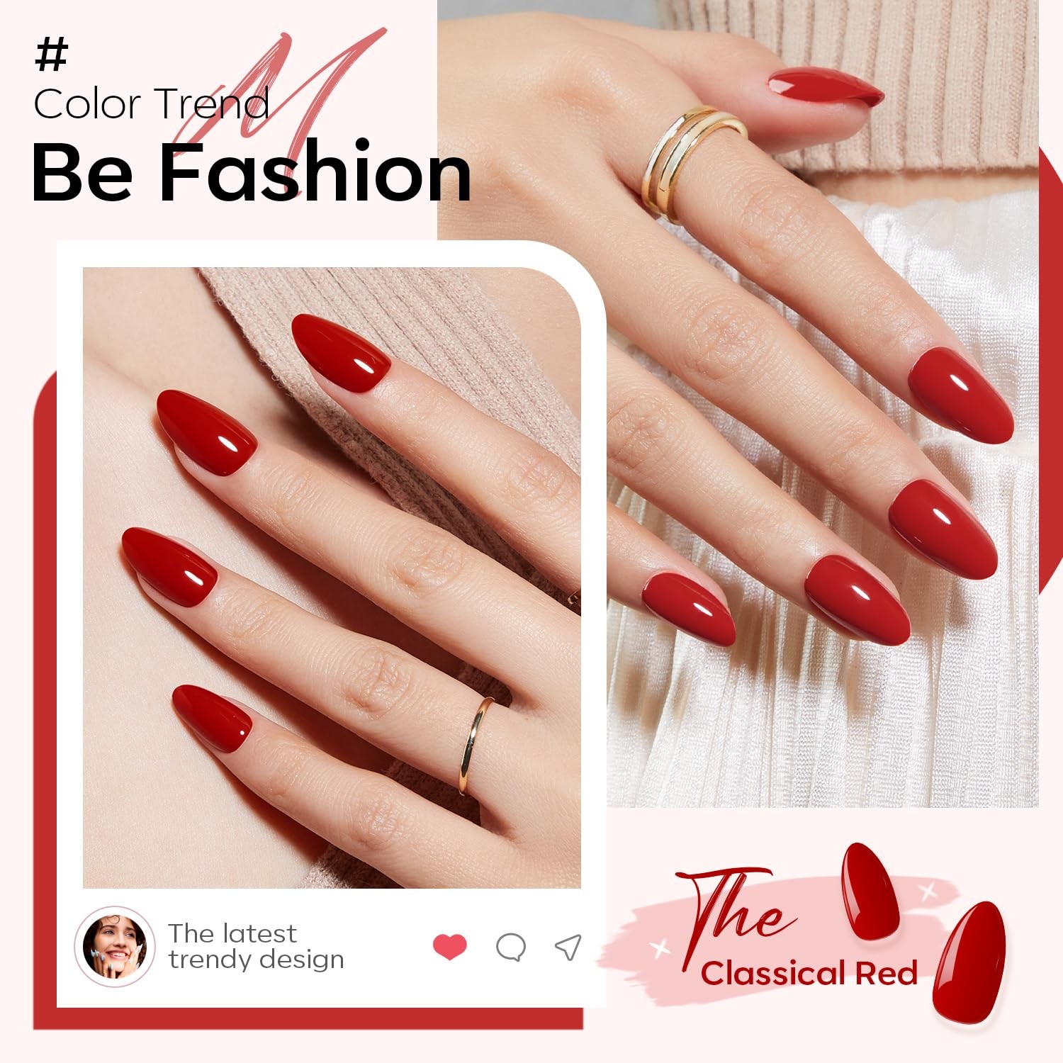Modelones Red Press on Nails Almond, Spring Short Almond Fake Nails, Nail Kit…