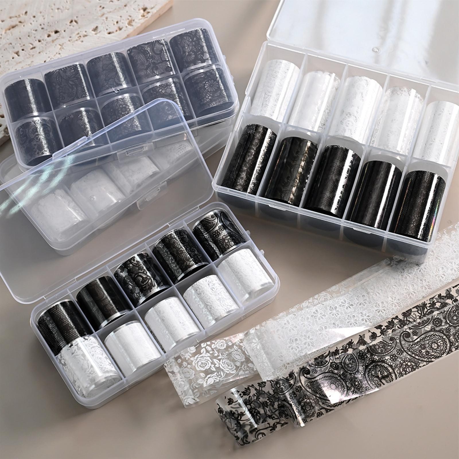 10 Rolls Lace Nail Transfer Foil Sticker Nail Art Foils Decals Manicure Stickers