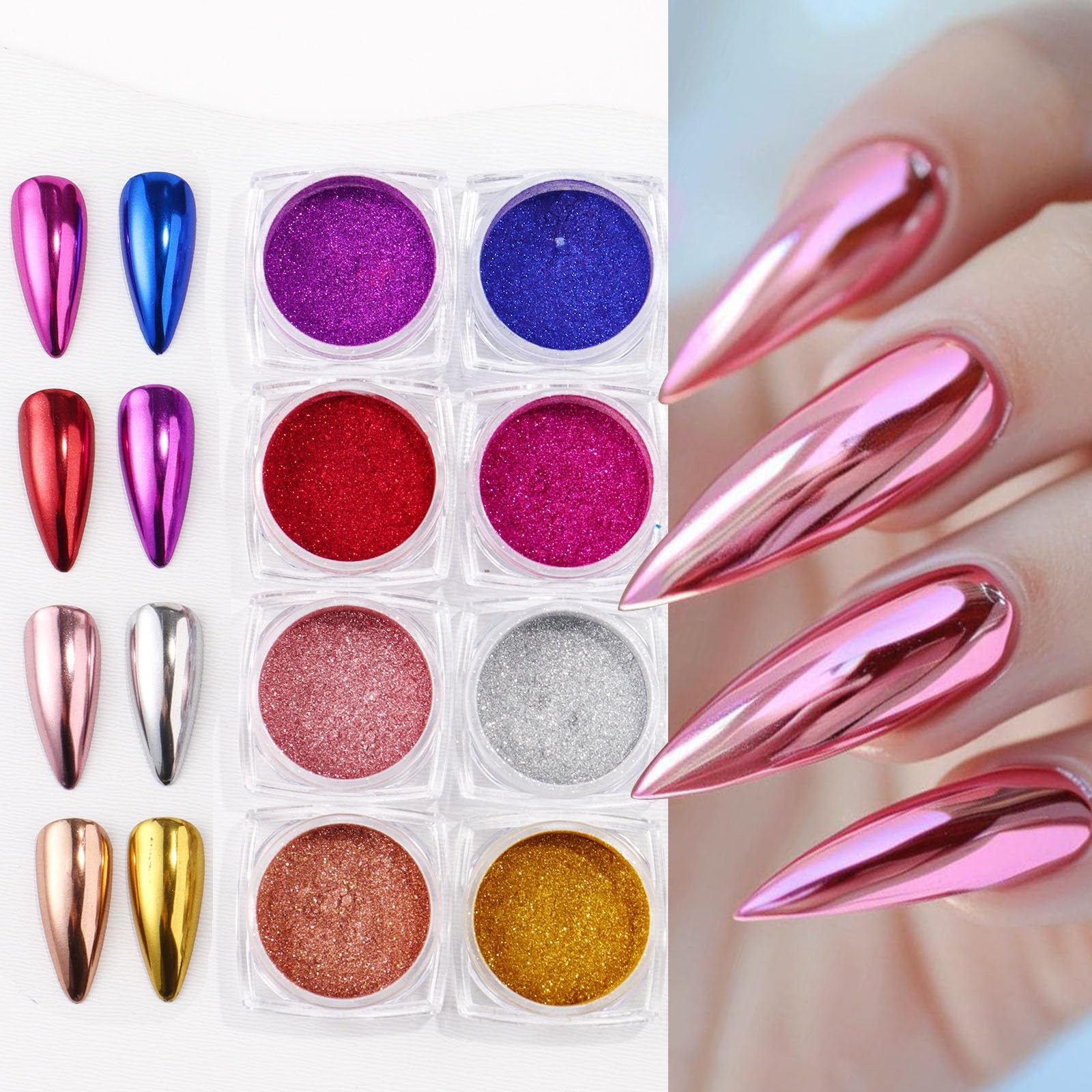 Metallic Chrome Mirror Nail Art Set, Gold Silver Nail Foils Gorgeous Nail Gli…