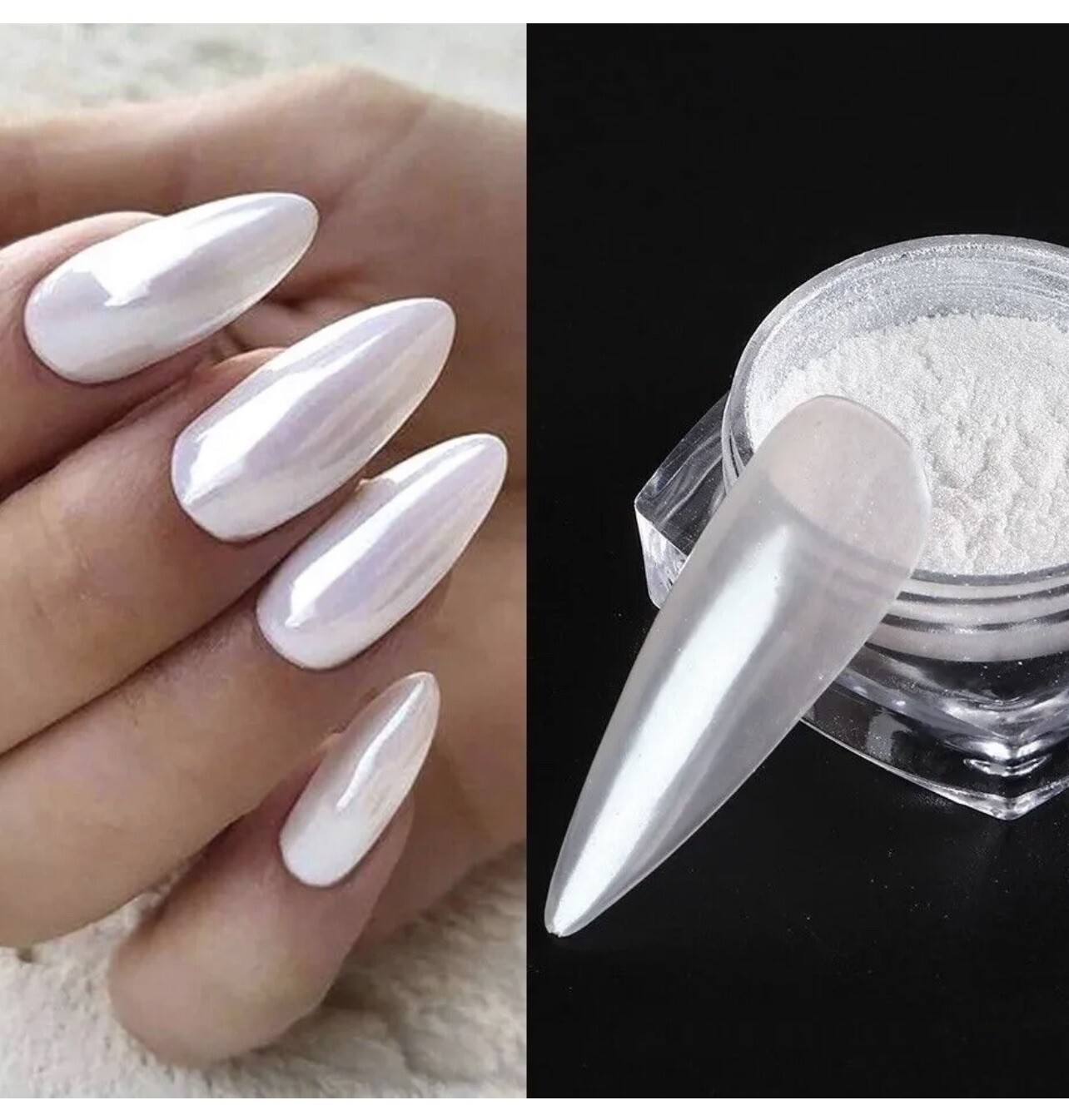 WHITE CHROME POWDER Matte Pigment Pearl Nails Glazed Donut Crystal Shiny Dust