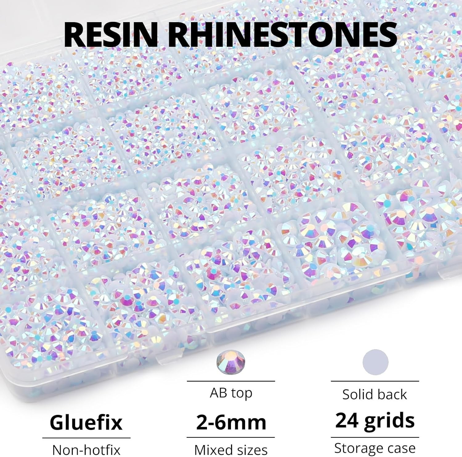 31000Pcs White AB Resin Rhinestones for Bedazzling, Assorted Sizes 2-6mm Whit…