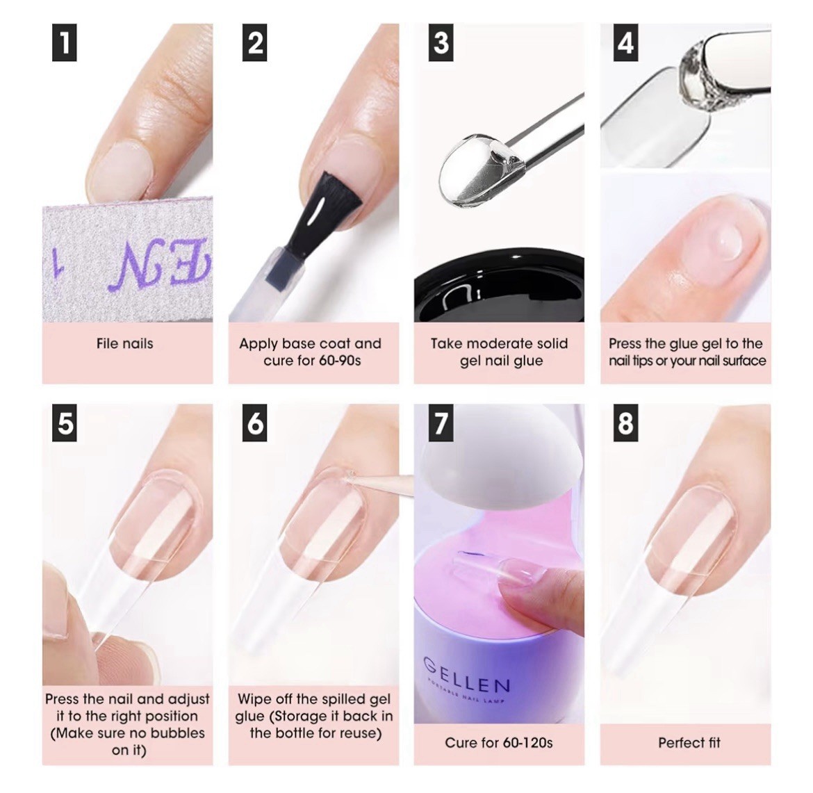 Gellen Solid Acrylic Nail Glue Gel 0.53oz, False Nails, Nail Art, Salon UV Cured