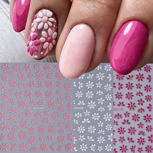 Flower Nail Art Stickers Decals 12PCS Glitter Pink White Flower Flower Styles