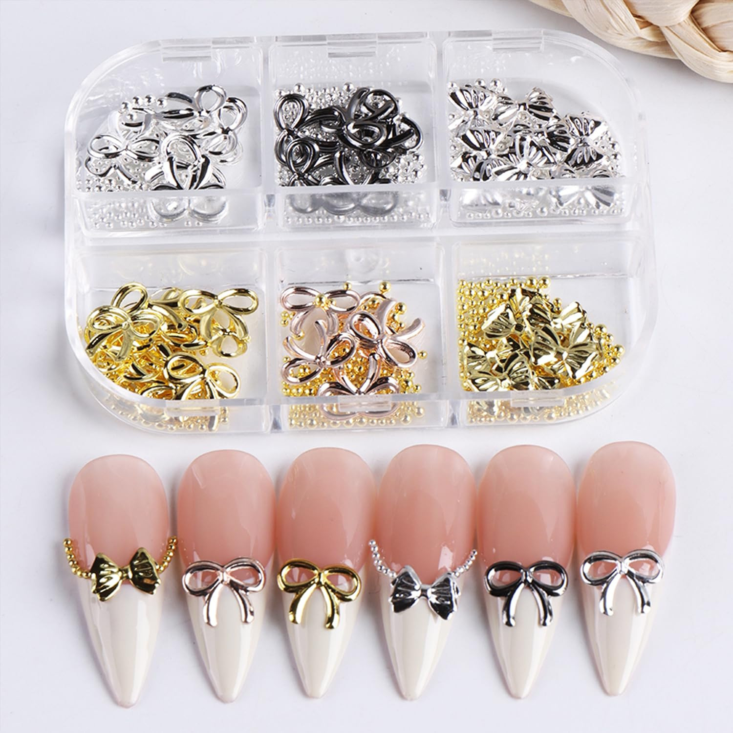 3D Metal Alloy Bow Charms for Nail Art – Gold & Silver DIY Accessories