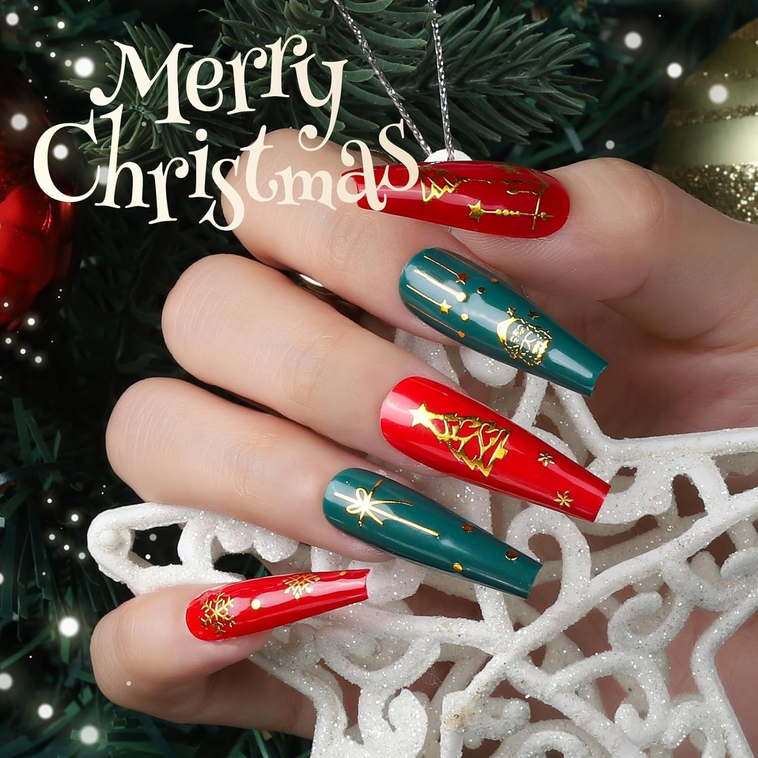 Festive 50 Sheets Christmas Nail Stickers – Includes Snowflakes & More Designs