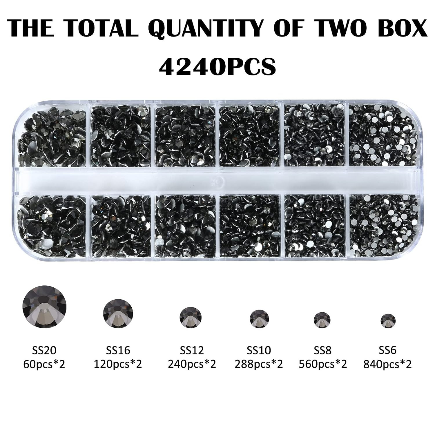 Black Diamond Glass Flatback Rhinestones for Nails, Crafts & Clothes – 4240PCS 6