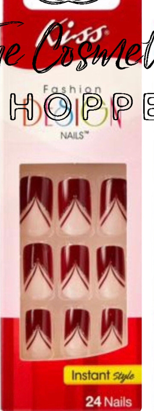 KISS Medium Length Shiny Plum V French Manicure Glue-On Nails DGDN10 x 3 Pks!
