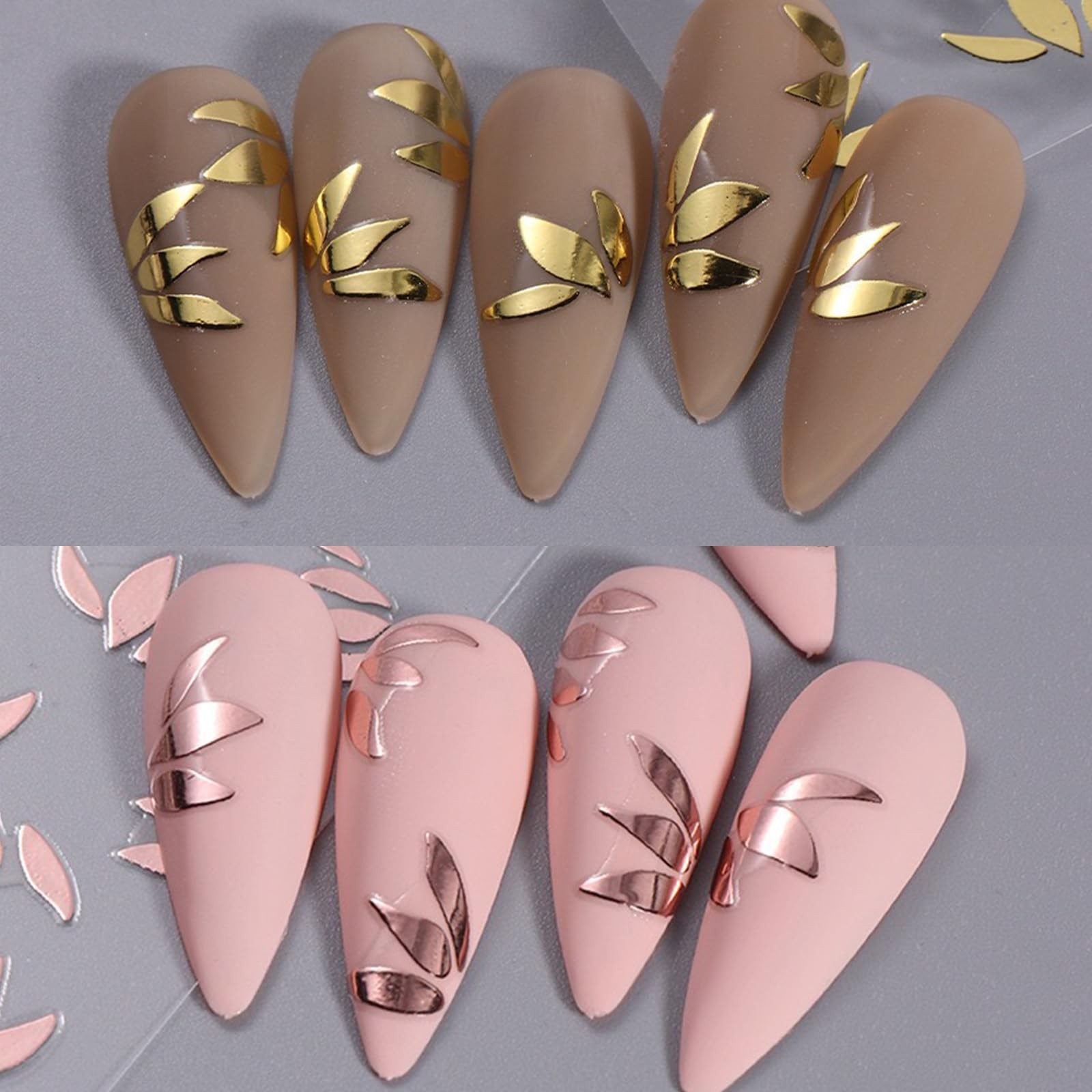 8pcs Gold Flower Leaf Nail Art Stickers 3D Self-Adhesive Metallic Nail Decals…