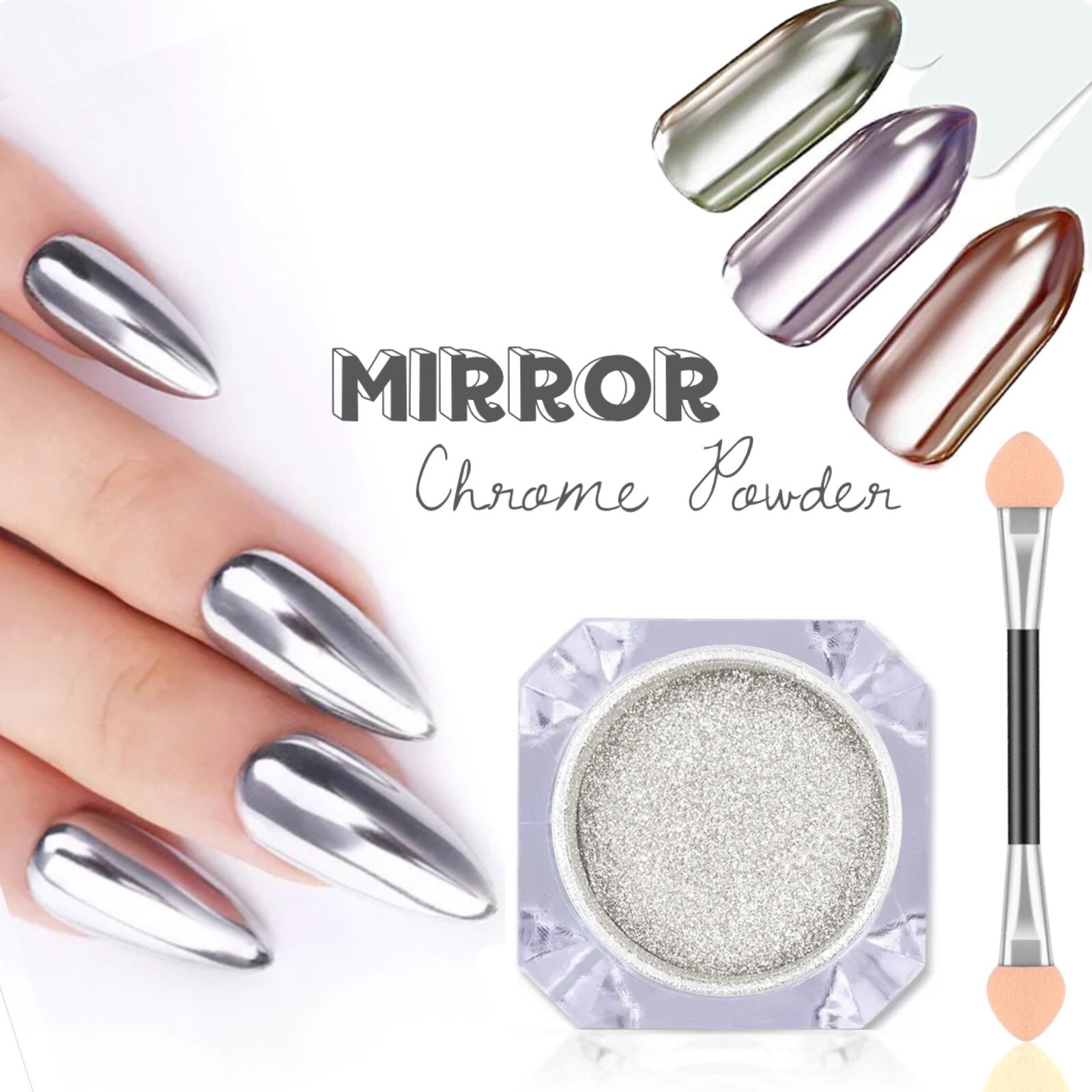 Mirror Chrome Silver Nail Powder Glass Super Shiny Effect Nails Pigment Shimmer
