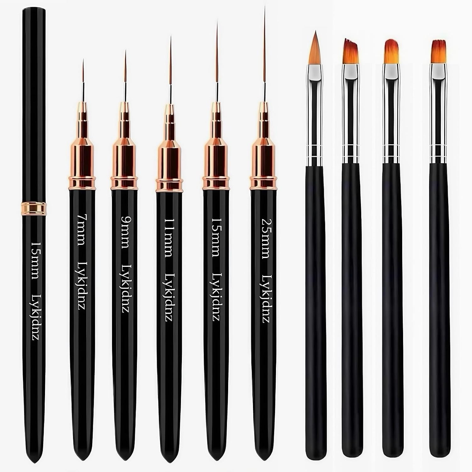 9Pcs Nail Art Brushes Set, 5 Art Liners & 4 Multi Shape Gel Builder Brushes | Si
