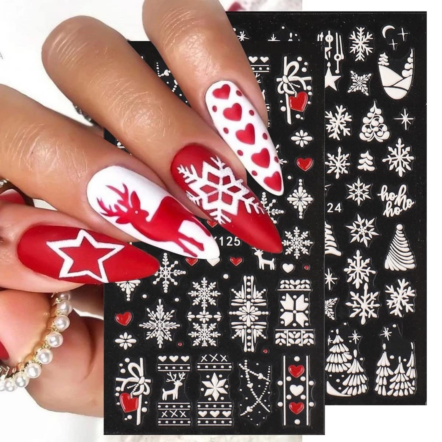 5D Embossed White Snowflake Nail Art Stickers,6 Sheets Engraved Snowflakes Na…