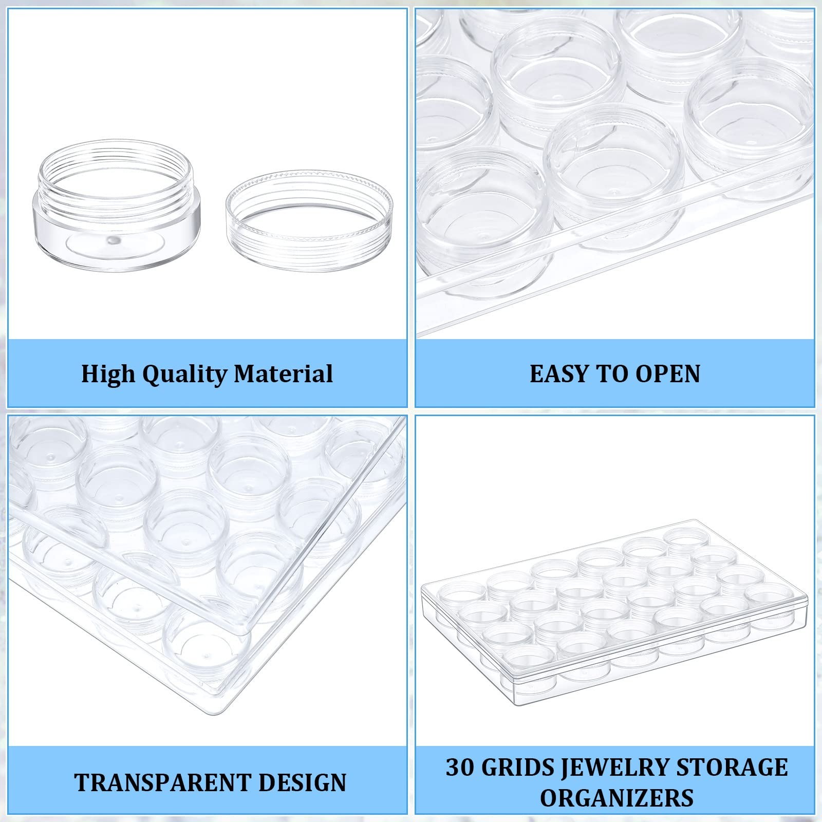 Xinnun 4 Pcs Bead Organizer Transparent Embroidery Bead Storage Containers wi…