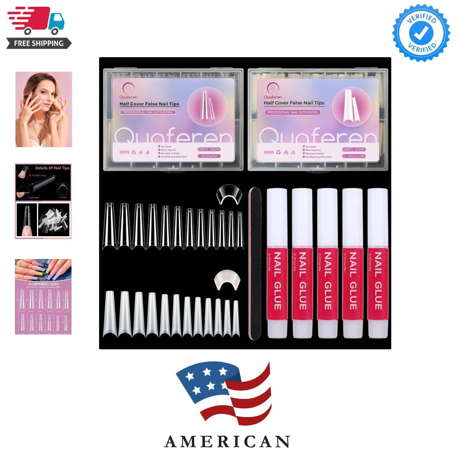 480PCS Coffin Nail Tips for Acrylic Nails Professional Set, XXL Extra Long Ac…