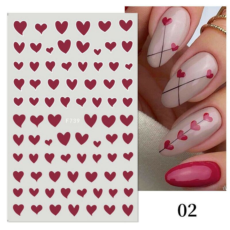 DIY Nail Stickers Love Heart Nail Art Manicure Black White Red Design Decals 3D