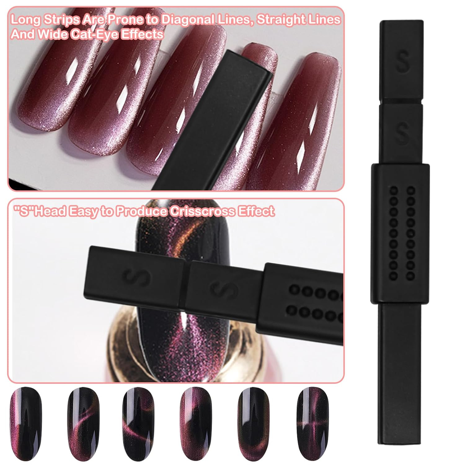 4Pcs Cat Eye Magnet for Nails, Nail Magnets Cat Eye Magnet for Nails Art, Double