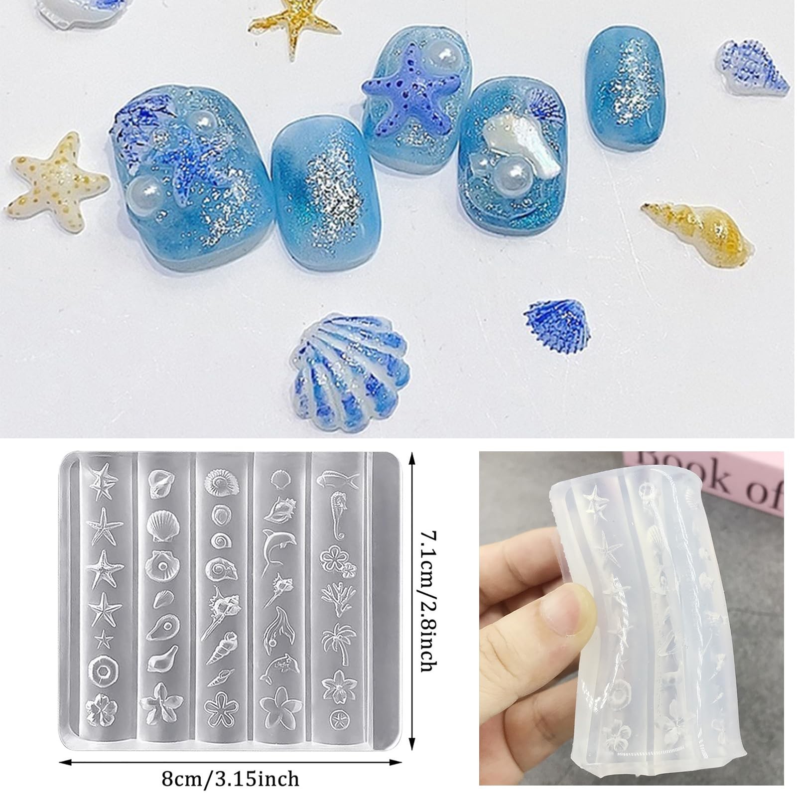 3D Ocean Silicone Nail Art Mold with Double-Head Carving Pen, Ocean Beach Res…