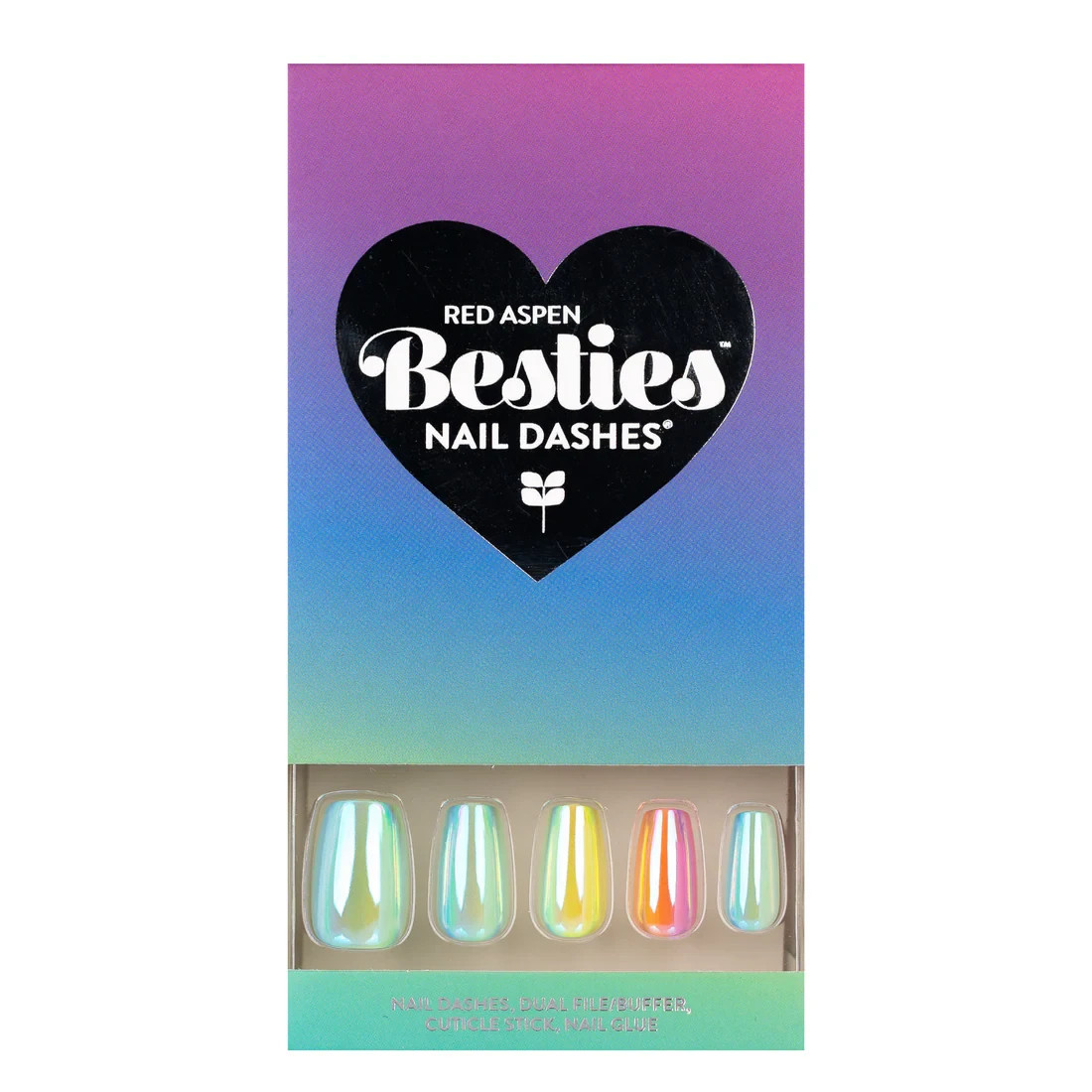 Red Aspen Press On Nails Besties, Alvina Medium Coffin Multicolor Holographic