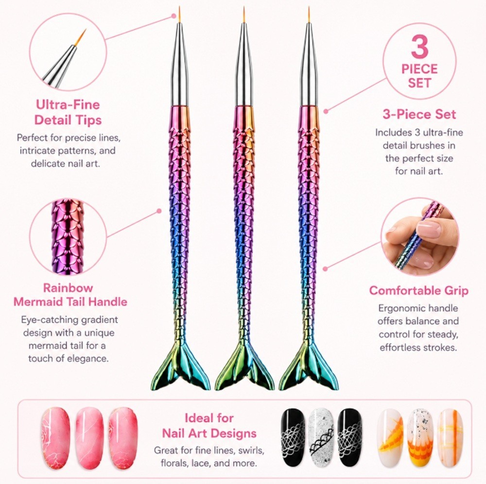 3 Pcs Nail Art Tool Set – Nail Art Pen, Dotting UV Gel Tool, and Liner Brush Set
