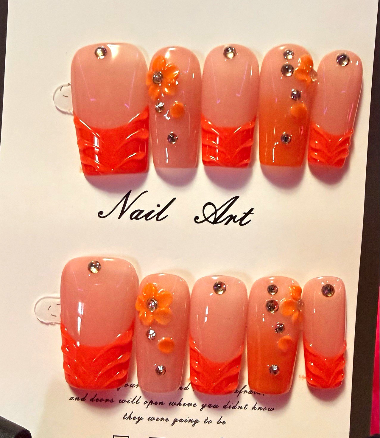 Pink/Nude 3D Floral Square Press-On Nails Set, Medium, size small