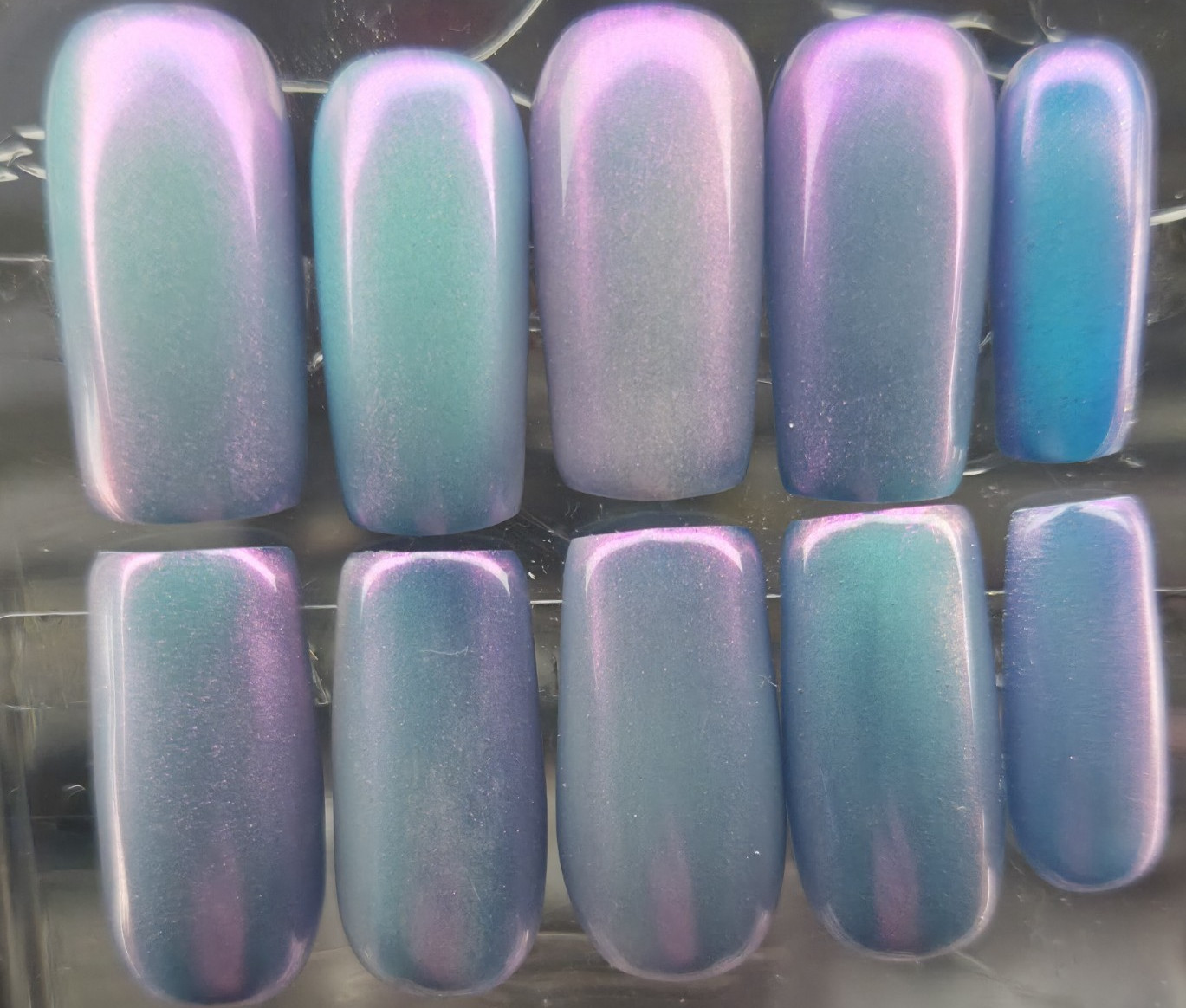Purple Blue Green Shiny Square Press-On Nails Pre-Designed Full Cover