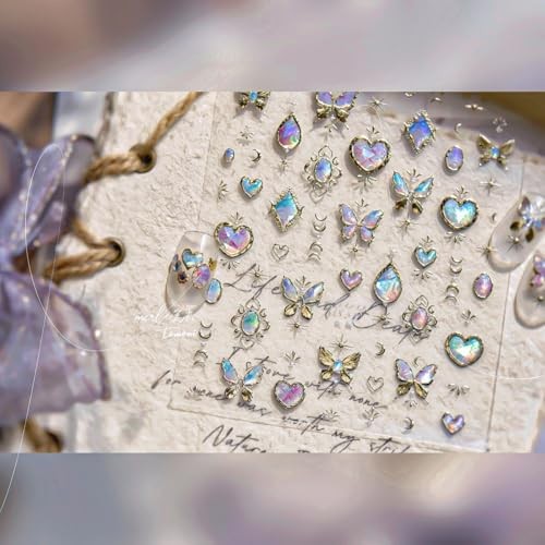 Butterfly Nail Stickers 5D Embossed Gold Laser Heart Moon Star Nail Art Style-8