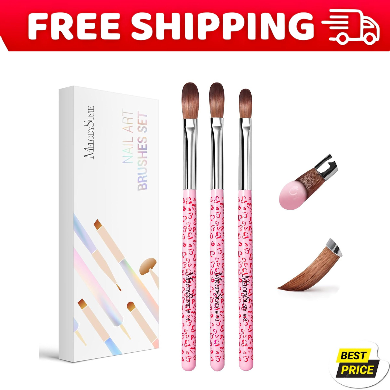 3-Piece Acrylic Nail Brush Set – Sizes 8/10/14 Professional Nail Art Tool for A