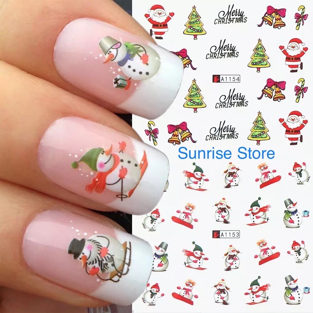3 Sheets (random) Nail Art Water Transfer Sticker Christmas Santa Snowman Decal