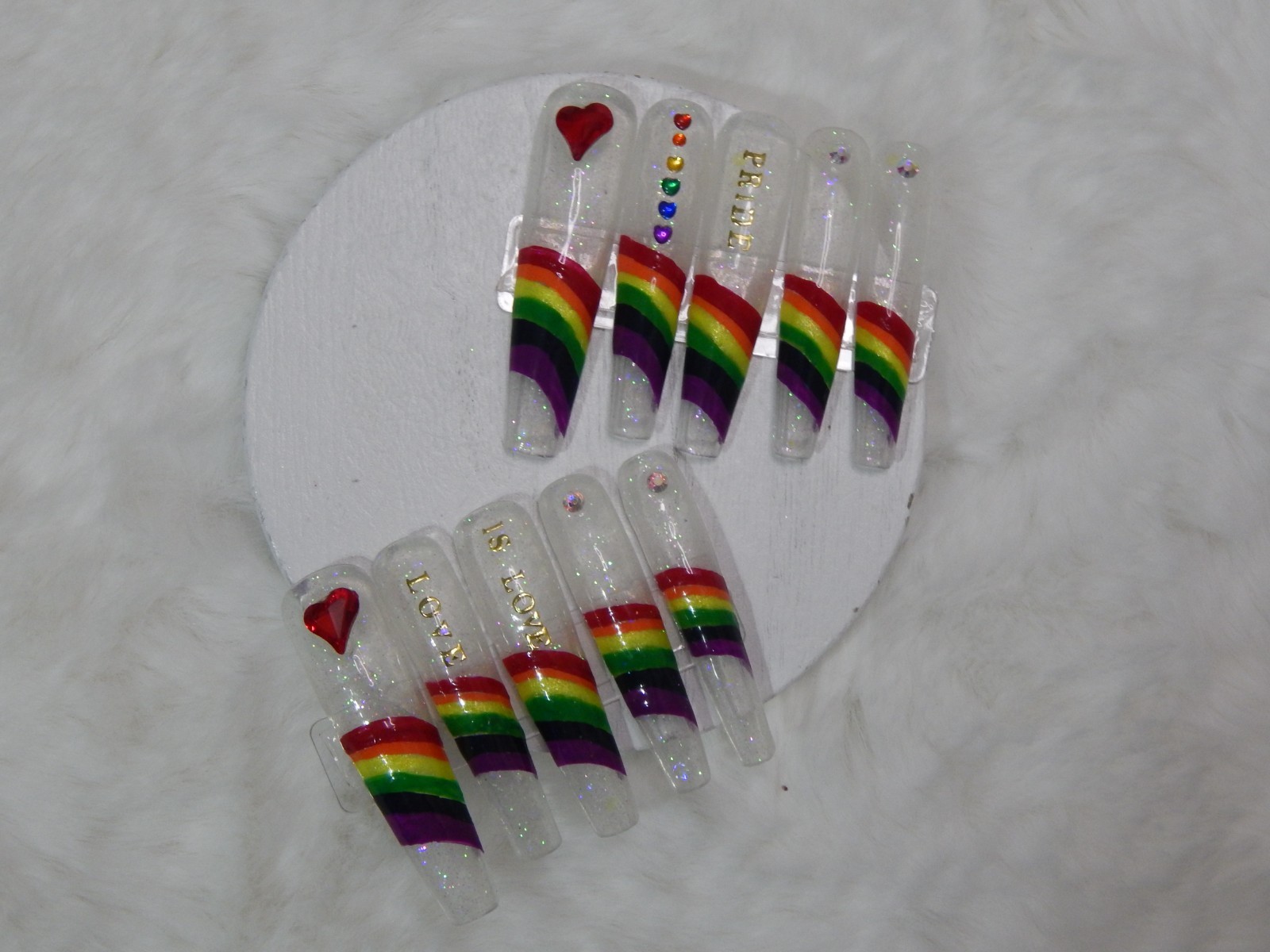Luxury Handmade Press-On Nails I Reusable I Glow Love is Love I Coffin Shape 3XL