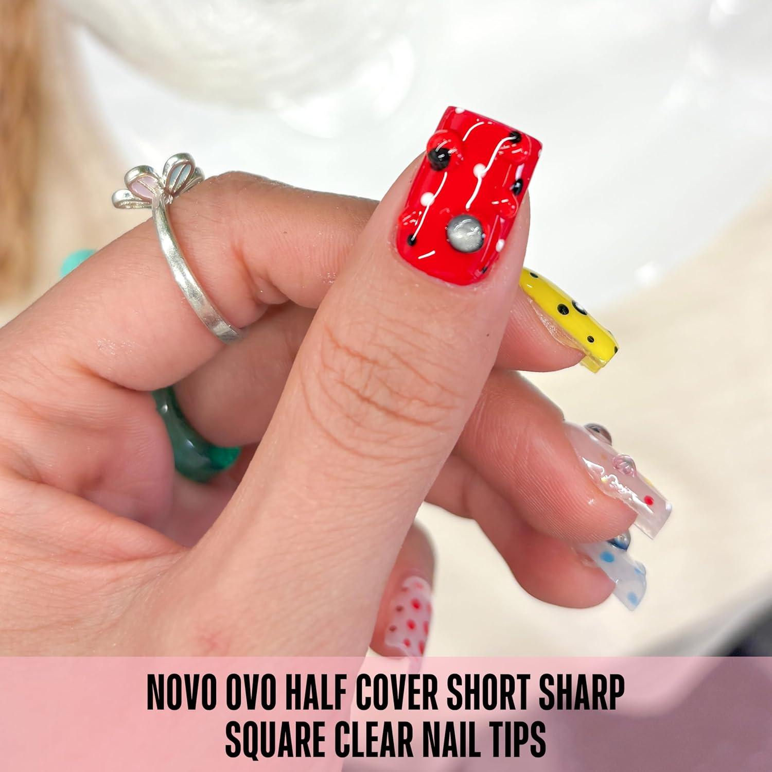 Clear Short Sharp Square False Nail Tips, Half Cover Shallow Paste Matte Round-S