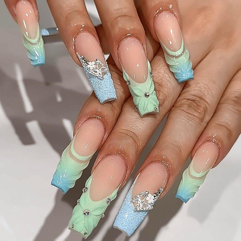 48 Fresh Mint Green 3D Fake Nails – Removable and Reusable Fake Nail Art