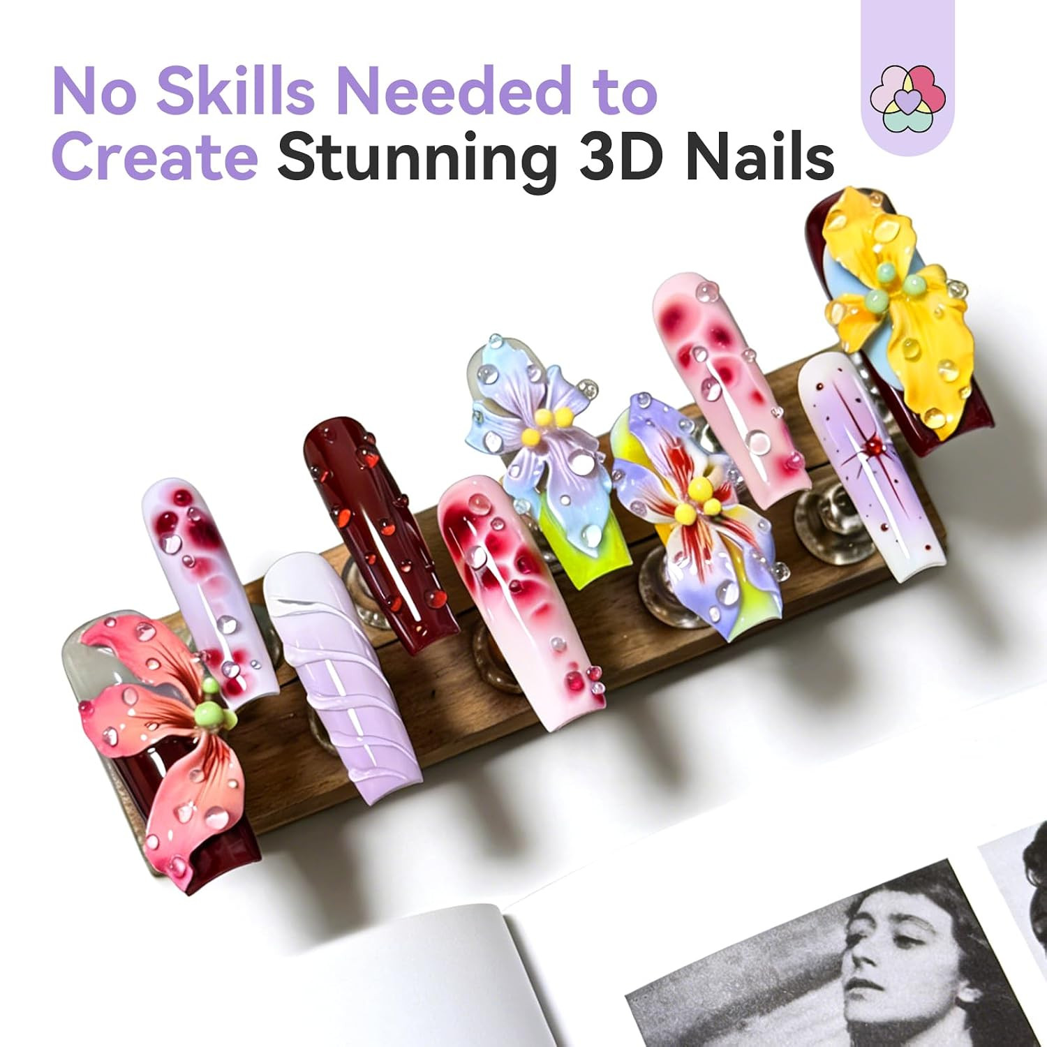 Reusable 3D Silicone Nail Art Molds Set, 5PCS | Instant Designs in 3 Minutes, No