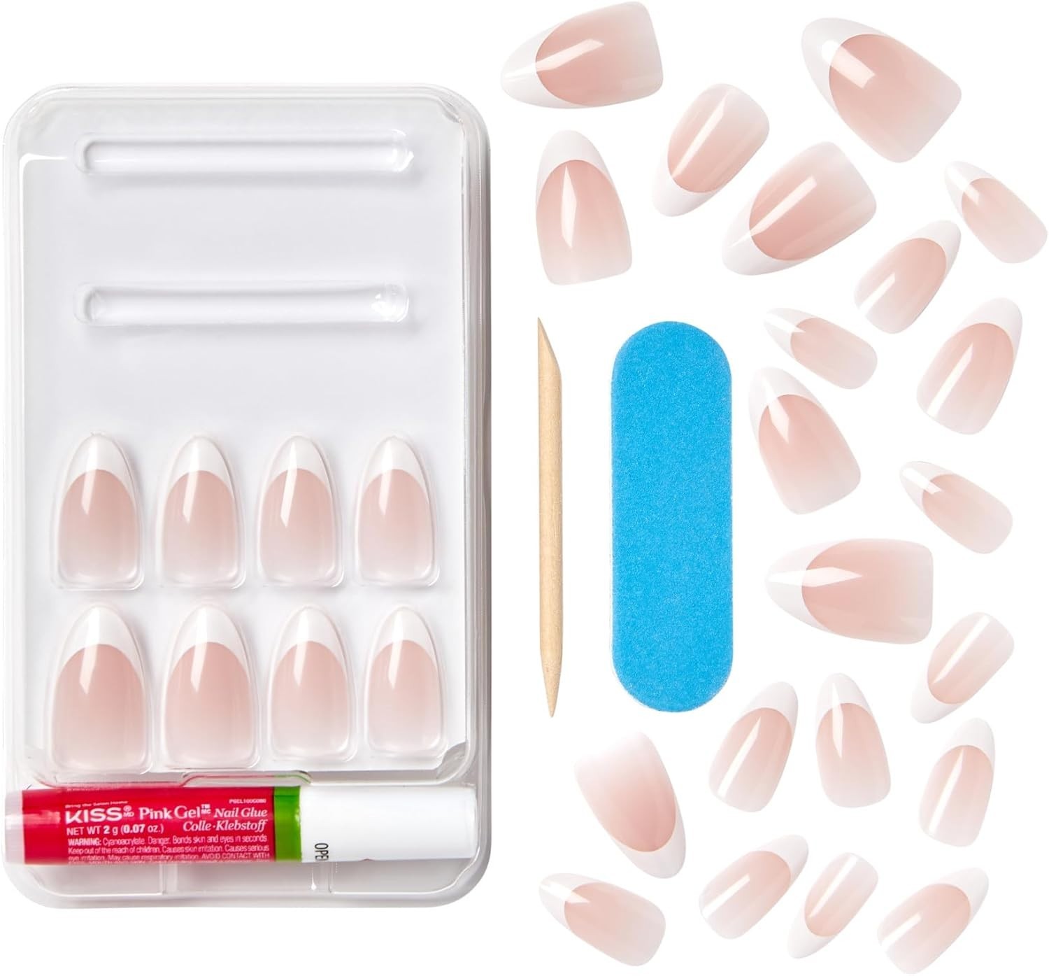 KISS CLASSY 28 pcs PRESS ON NAILS Glossy Almond French Nude Medium #89125 CS04 L