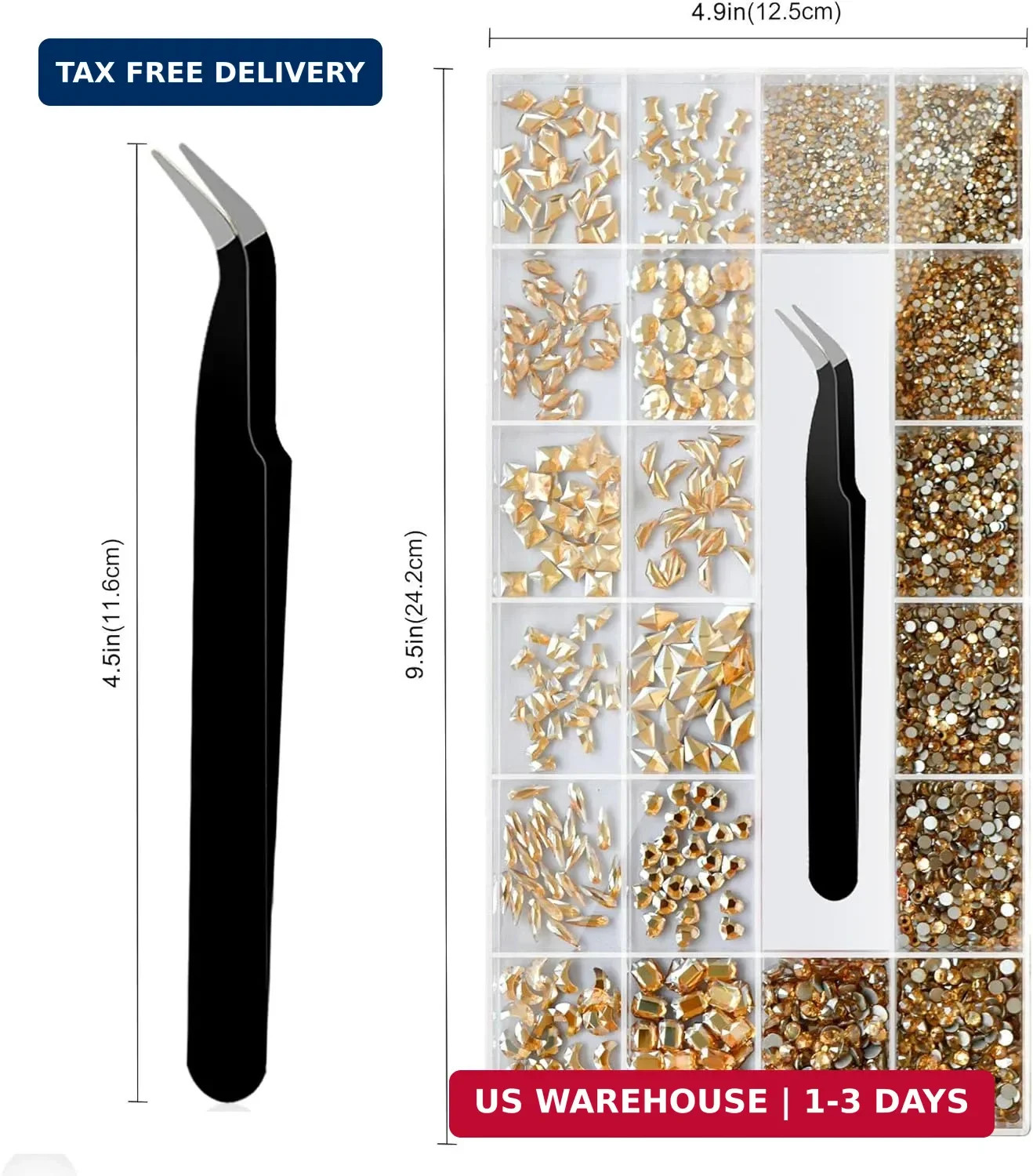 Nail Rhinestones Set, Multi Shapes Champagne Gold Rhinestones for Nails, Mixed S