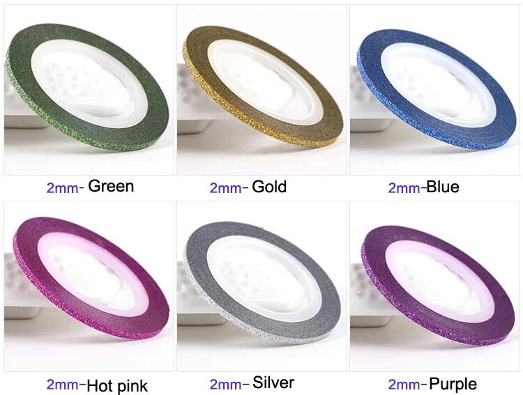 6Pcs Glitter Nail Art Multi Color Striping Tape Line Tips Stickers DIY UV 2mm UK