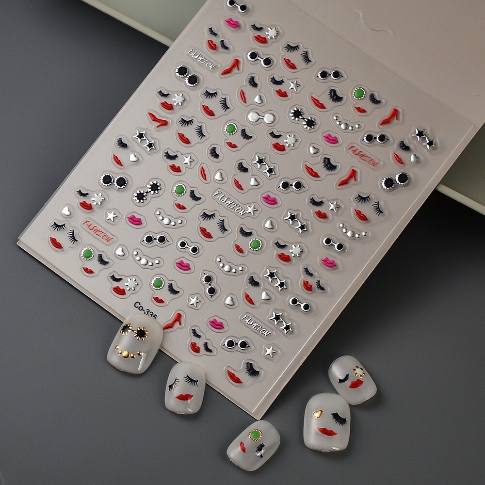 2Sheets Silver Gold Eyelash Face Sex Mouth Nail Art Decor Stickers Co335 NS52