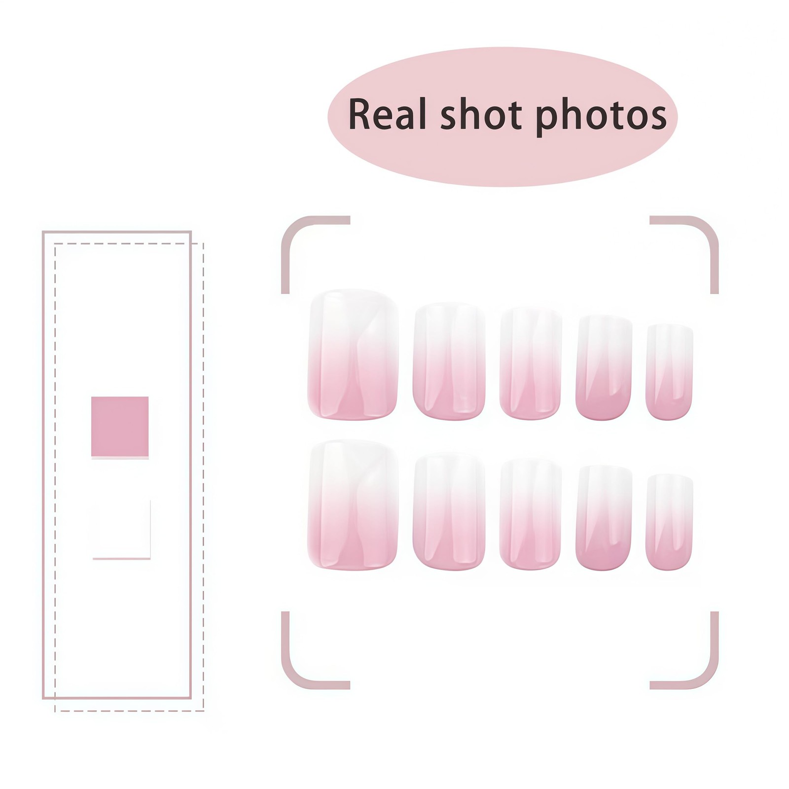 24 pcs Pink French Tip Gradient Press on Nails Medium Medium, Multicolor
